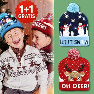 2x Kalėdinė megzta kepurė su LED lemputėmis | XBEANIE